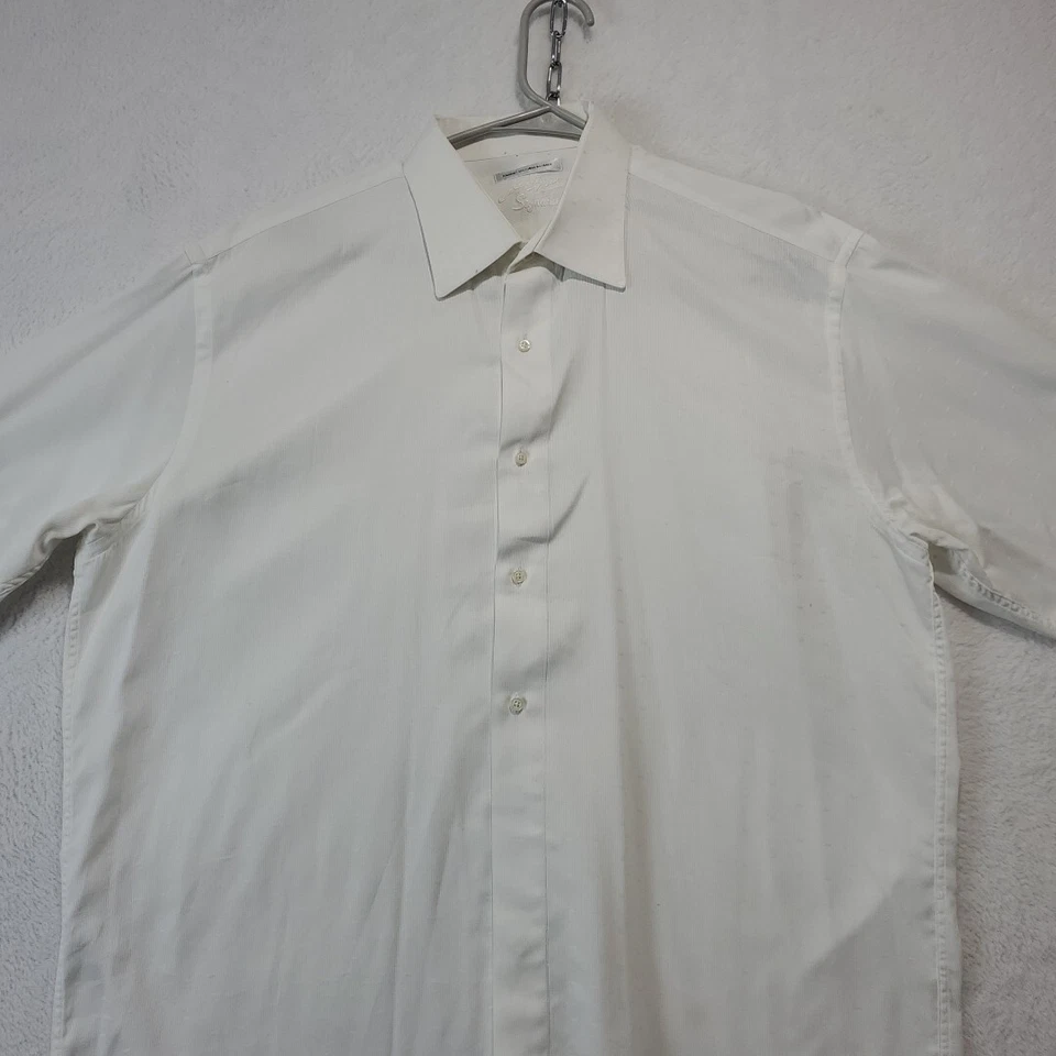 Jack Lipson Signature Men's White Striped Dress Shirt 16.5 L Italian Fabric - Image 3 of 4