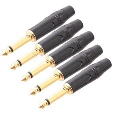 5x 1/4" 6.35mm Straight Guitar Silent Plug Gold Plated Mono Audio Connector