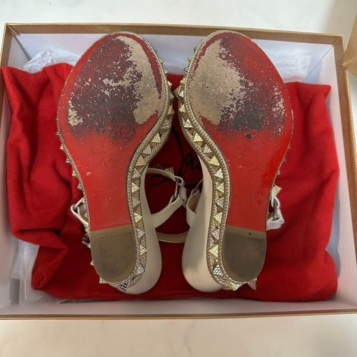 Christian Louboutin Mules Sandals Heel Studs Leather White EU37/US7 19167c - Picture 7 of 9