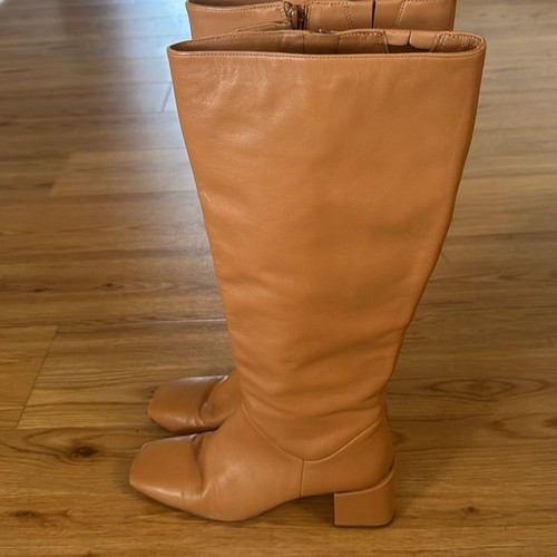 VINCE Women's Kendra Knee High Boots Camel 8 M/38 Block Heel Square Toe Classic - Picture 6 of 10