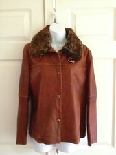 Remy Usa Cognac Brown Genuine Distressed Leather And Shearling Coat Jacket, S