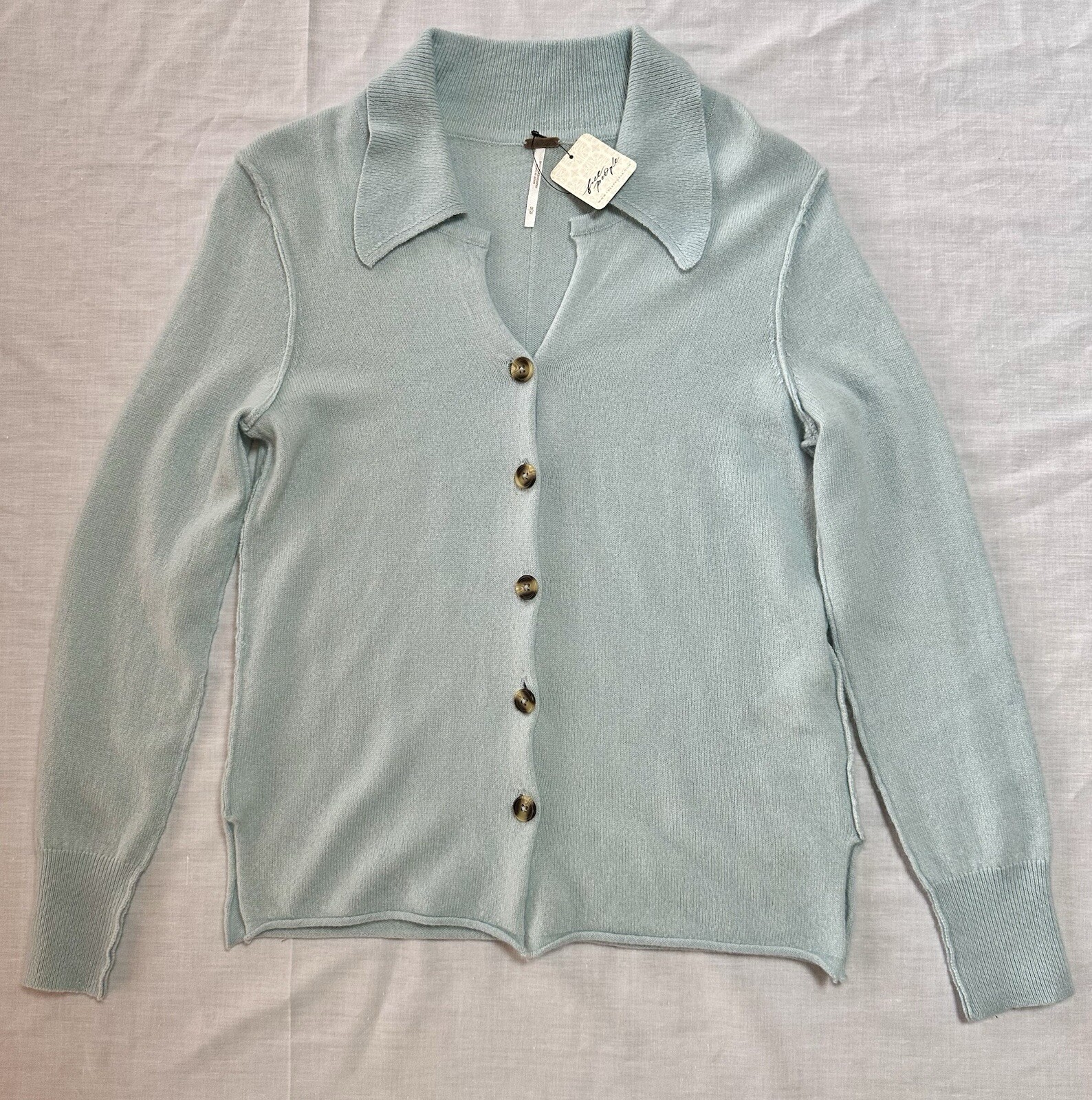 NWT Free People Cashmere Paloma Sweater Womens M Light Blue Collared MSRP $158