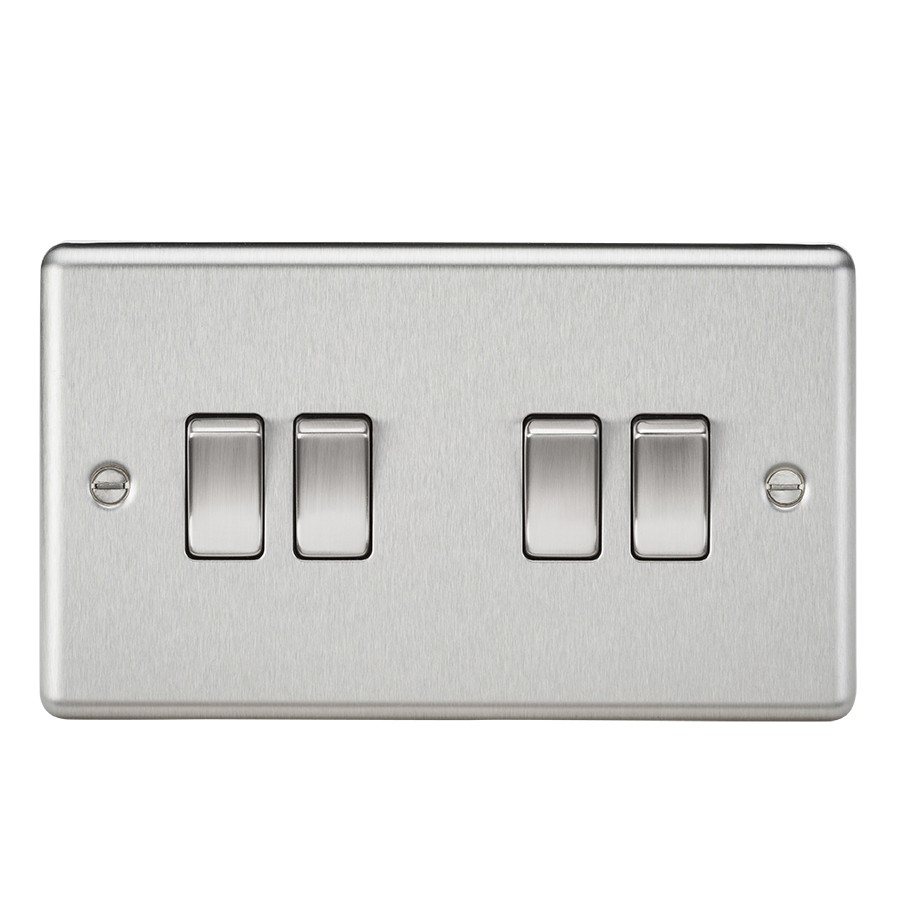 Rounded Edge Brushed Chrome 10A 4G 2 Way Plate Switch