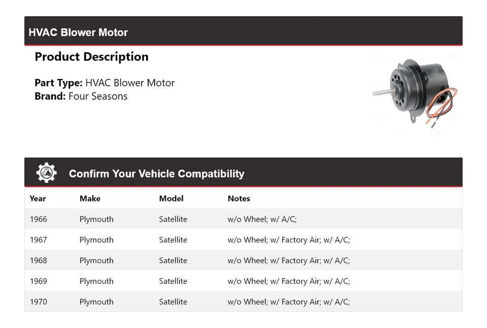 Мотор вентилятора для 1966-1970 Plymouth Satellite ОВК 4 сезона 1967 1968 1969 - Изображение 2 из 4