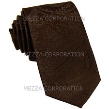 New Vesuvio Napoli polyester Men's 2.5" skinny necktie paisley formal prom Brown