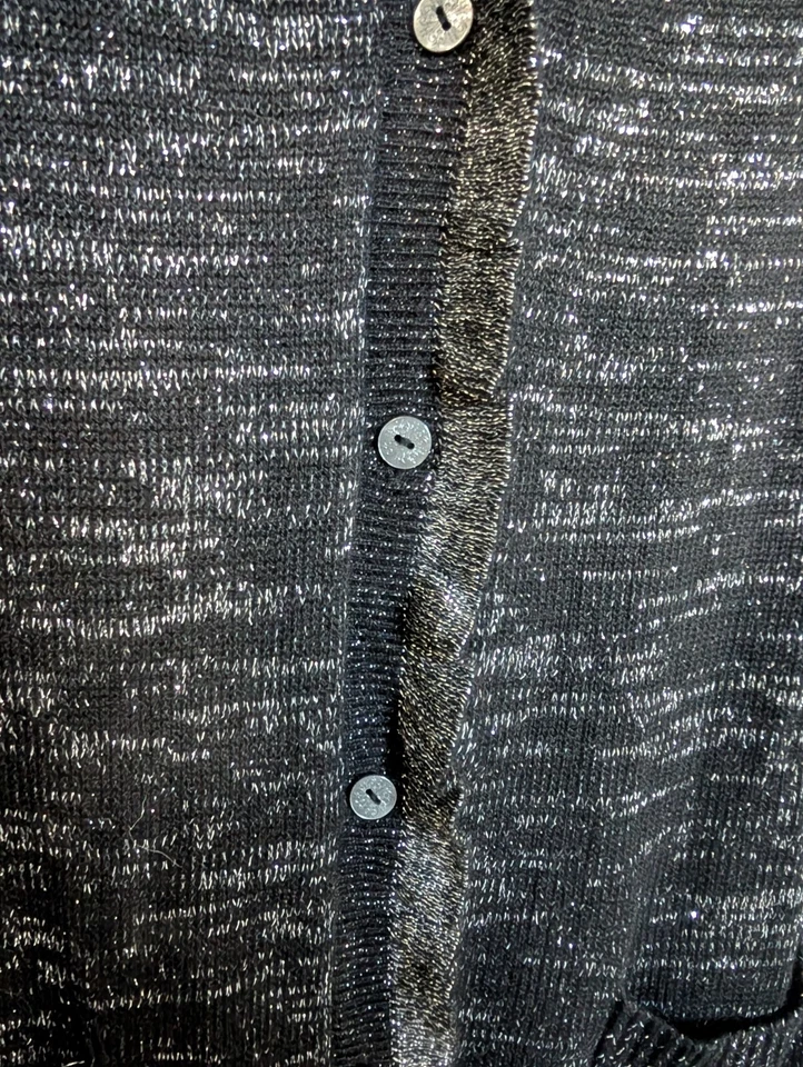 Cárdigan Suéter Victorias Secret Negro Plateado Metálico Volantes L Mezcla Cachemira Foto 3 de 4