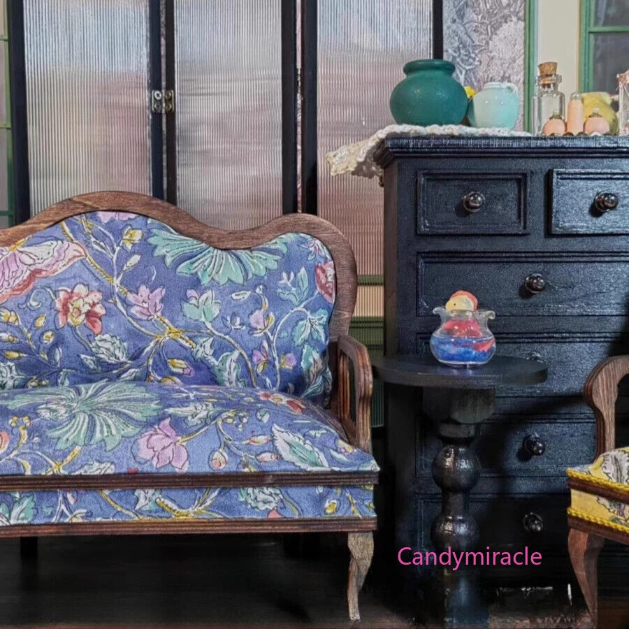 Maßstab 1:6 Puppenhaus Miniatur Möbel Retro Doppelt Sofa Wohnzimmer Unvollendet - Bild 3 von 4