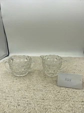 Vintage Clear Cut Glass Creamer And Sugar Bowl Cube Like Pattern 2.5” Tall