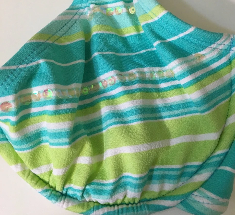 Womens Esprit Beach Aqua Lime Green White Striped Side Tie Bikini Size XS - Image 3 of 4