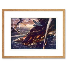 War Military Naval Battle Coral Sea WWII Pacific Japan Framed Wall Art Print