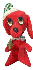 Vtg Dream Pets Dakin Japan Mid Century Christmas Dog Plush Red Green Stripe Hat