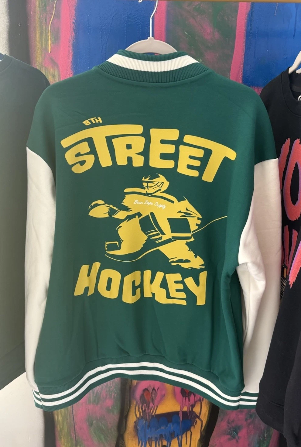 Street Hockey Varsity Jacket Fleece Two Tone Forest Green Large Been Dope Supply - product detail image 2
