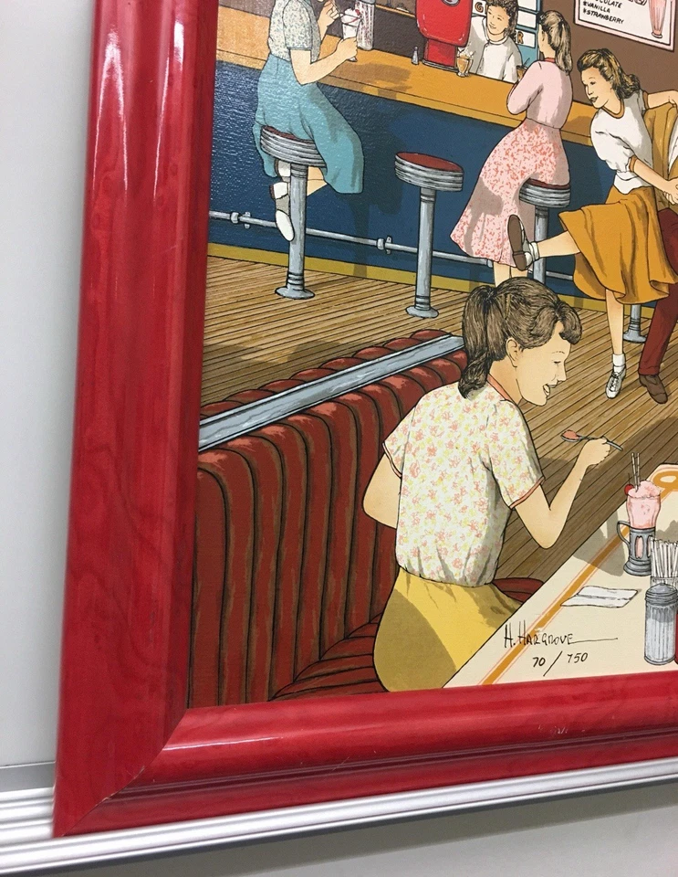 Pintura al óleo firmada por H Hargrove Rock n' Roll Café; Hargrove edición limitada #70 Foto 4 de 4