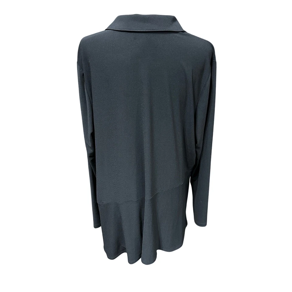 Susan Graver Blouse Liquid Knit Asymmetrical 3/4 Button up Black XL Stretch Flow - Image 2 of 4