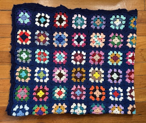 Vintage Colorful 70s Granny Square Afghan Crocheted Handmade 60”x48”Roseanne EUC - Picture 4 of 12