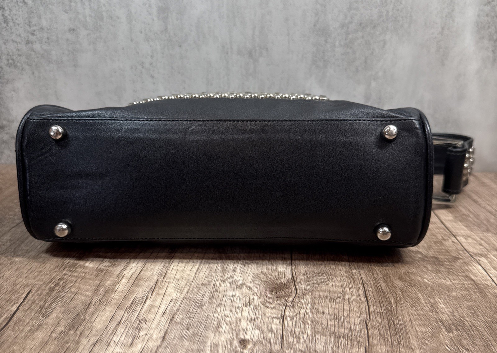 BB Simon Western Cross Black Leather Shoulder Bag Swarovski Crystal Studded image 5