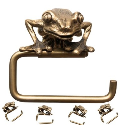 Solid Brass Toilet Paper Holder Vintage Frog Design | Wall Mounted Decor