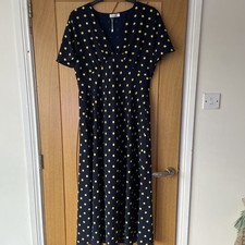 Gorgeous Polka Dot midi dress  Double Layered Dress navy yellow UK XL light VGC 