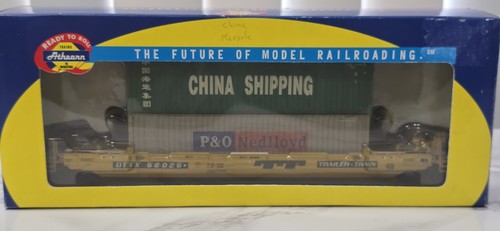 Remolque Athearn escala HO tren Husky Stack pozo con 2 contenedores DTTX56025 - 72559 | Condition: Used