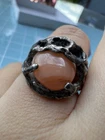 VTG /Antique Brutalist Signed Sterling Silver W Natural Orange Gemstone Ring S7