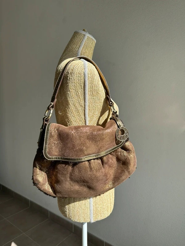 Borsa a tracolla Fendi by Karl Lagerfeld anni 2000 bronzata shearling chef hobo