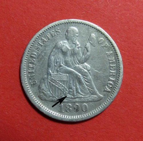 1890 Seated Liberty Dime - Cleaned - Misplaced Date - FS-301