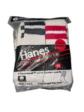 VTG 1990s Hanes 6 Pair Crew Length Tube Socks USA Stripes NOS Imperfect