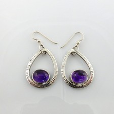Handmade Sterling Silver Purple Amethyst Dangle Textured Earrings