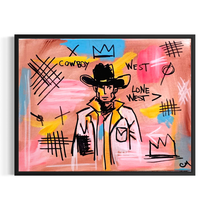 Original Acrylic 11x14 Cowboy Portrait Painting Signed Neo Expressionist Canvas