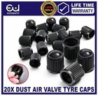 20x DUST AIR VALVE TYRE CAPS BLACK PLASTIC COVERS CAR BIKE WHEEL  MOTORBIKE NEW