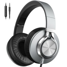 Wired Headphones with Microphone Over Ear 3.5mm Noise Isolating Grey