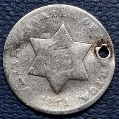 1851 O Three Cent Piece 3c Silver Trime Better Grade Details New Orleans #93492