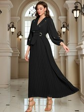 Women Muslim Long Sleeve Abaya Maxi Dress Pleated Kaftan Evening Robes Dresses
