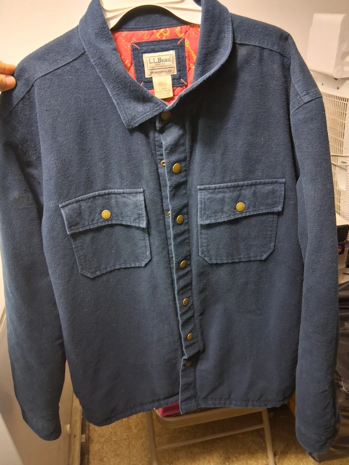 L.L. Bean Blue Quilted Jacket Men L Regular Traditional Fit Snap Logo Casual
