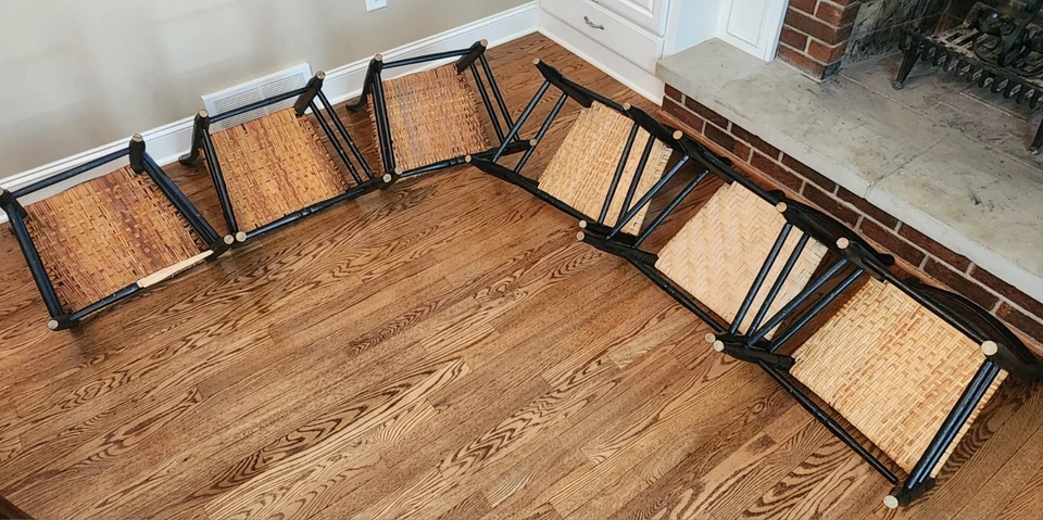 摇摇梯背拐杖拉什编织座椅椅子古董复古6件套 — 第 3/4 张图片