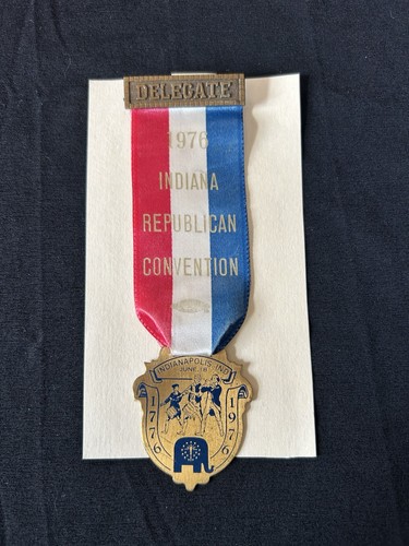 BEAUTIFUL!!  1976 REPUBLICAN NATIONAL CONVENTION INDIANA DELEGATE BADGE Ribbon