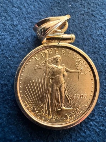 2001  1/10oz 999 Fine Gold 5 Dollar Gold American Eagle Coin Pendant 14k Charm