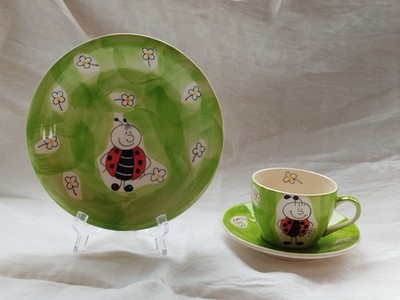 Mila Design Gedeck Marienkäfer Teller Untertasse Tasse spülmaschinenfest RaR
