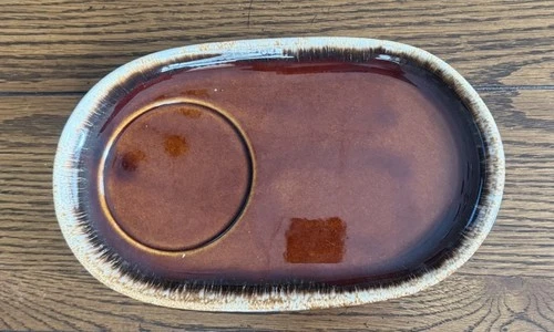 1 Hull Pottery Sandwich Soup Plate Brown Drip Glaze Snack Tray