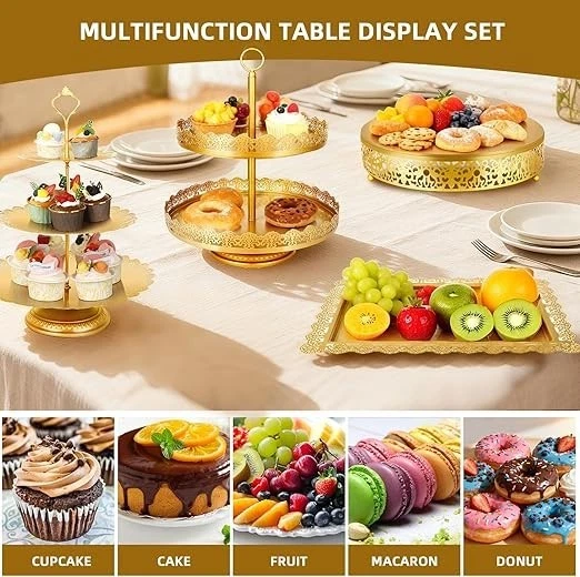 Juego de 10 soportes dorados para postres: tartas, cupcakes, donas y frutas Foto 4 de 4