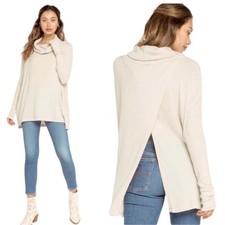 Free People Juicy Long Sleeve Cowl Neck Split Back Top Stone Cold Small NWT