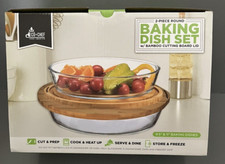 Eco + Chef 2 Piece Round Baking Dish Set Bamboo Cutting Board Lid 9.5 & 11 GIFT