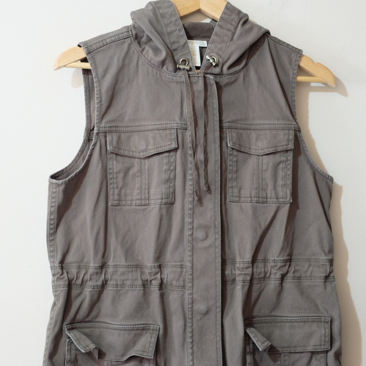 Matty M Hooded Cargo Vest Utility Army Green Women's Size M #H42