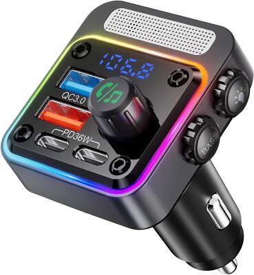 54W Bluetooth 5.3 Car Adapter with 4 Charging Ports [PD 36W & QC3.0 18W], Wirele