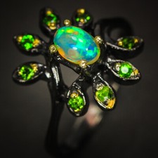 Jewelry Gift Natural Opal chrome diopside  Silver ring 925 Sterling  / RVS303