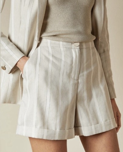 Pantaloncini di lino Ted Baker Samikat taglia 8 beige a righe su misura vita alta - Foto 3 di 9