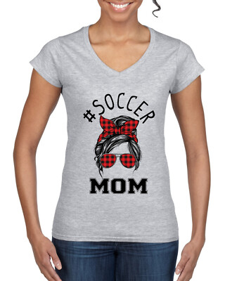 Mom Life Soccer Messy Hair Bandana Mothers Day Women Standard V-Neck Tee