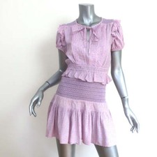 LoveShackFancy Toto Smocked Mini Dress Purple Pansy Print Size Small
