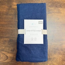 POTTERY BARN KIDS BELGIAN FLAX LINEN CRIB FITTED SHEET NAVY BLUE