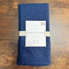 POTTERY BARN KIDS BELGIAN FLAX LINEN CRIB FITTED SHEET ~ NAVY BLUE
